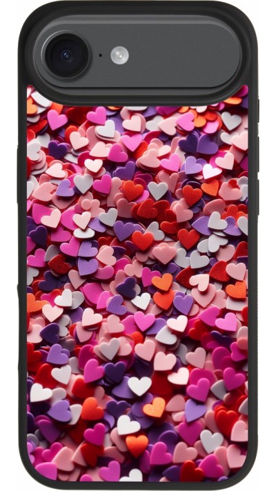 Coque iPhone Air - Silicone rigide noir Valentine 2025 Confetti