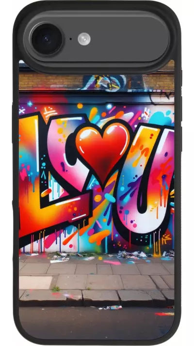 Coque iPhone Air - Silicone rigide noir Valentine 2025 Love U Tag
