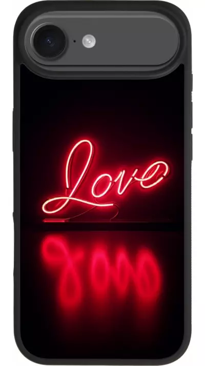 Coque iPhone Air - Silicone rigide noir Valentine 2025 Neon Love
