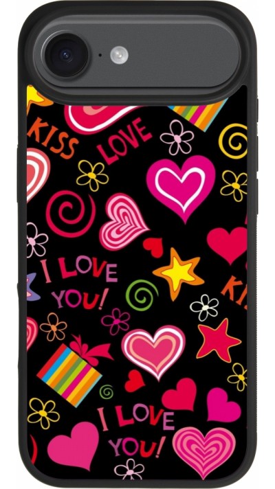 Coque iPhone Air - Silicone rigide noir Valentine 2023 love symbols