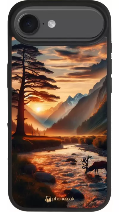 Coque iPhone Air - Silicone rigide noir Valley Sunset Deer Tree