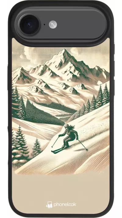 Coque iPhone Air - Silicone rigide noir Vintage Ski Mountain