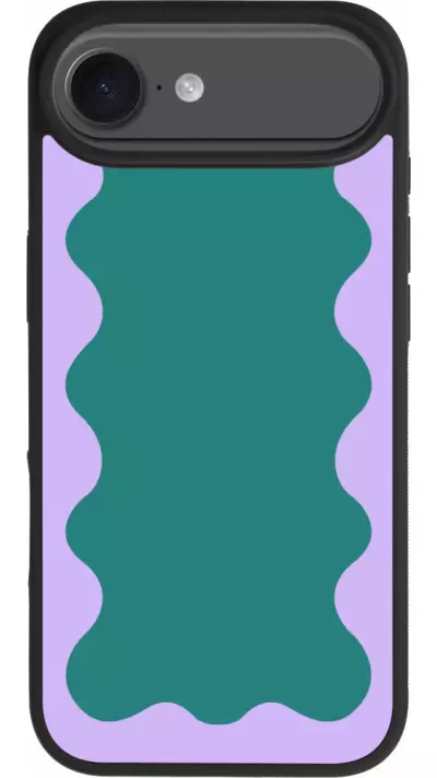 Coque iPhone Air - Silicone rigide noir Wavy Rectangle Green Purple