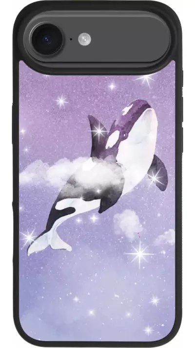 Coque iPhone Air - Silicone rigide noir Whale in sparking stars