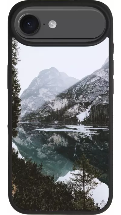 Coque iPhone Air - Silicone rigide noir Winter 22 snowy mountain and lake