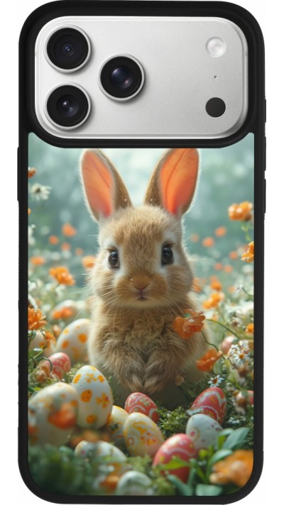 Coque iPhone 17 Pro Max - Silicone rigide noir Easter 2026 Rabbit in the garden