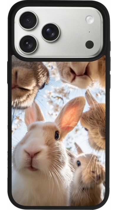 Coque iPhone 17 Pro Max - Silicone rigide noir Easter 2026 Rabbits