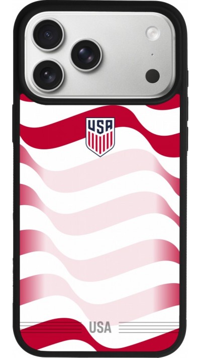 Coque iPhone 17 Pro Max - Silicone rigide noir Maillot de football États Unis 2026 personnalisable