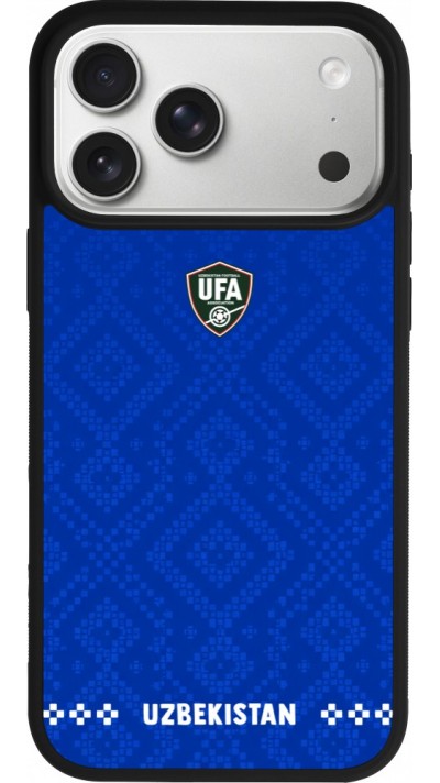 Coque iPhone 17 Pro Max - Silicone rigide noir Maillot de football Ouzbékistan 2026 personnalisable