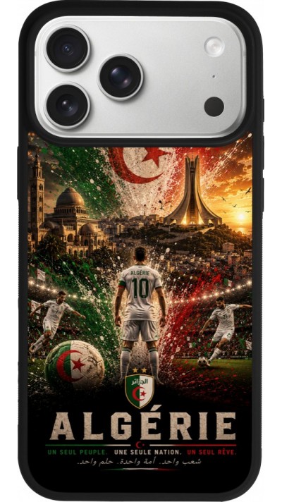 Coque iPhone 17 Pro Max - Silicone rigide noir Football Algérie splash 2026