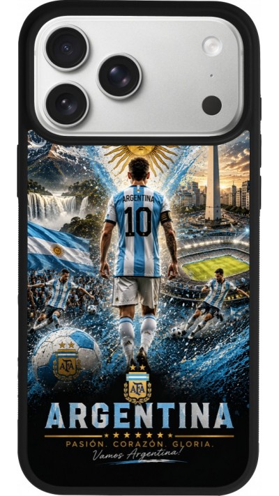 Coque iPhone 17 Pro Max - Silicone rigide noir Football Argentine splash 2026