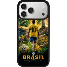 Coque iPhone 17 Pro Max - Silicone rigide noir Football Brésil splash 2026