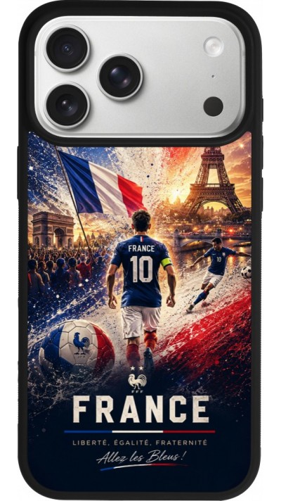 Coque iPhone 17 Pro Max - Silicone rigide noir Football France splash 2026