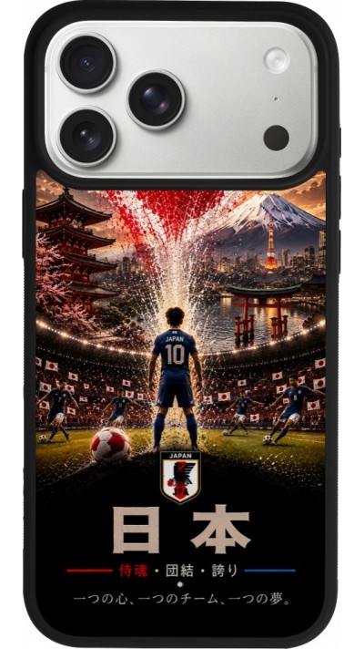 Coque iPhone 17 Pro Max - Silicone rigide noir Football Japon splash 2026