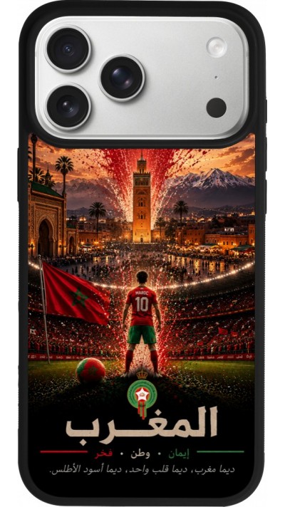 Coque iPhone 17 Pro Max - Silicone rigide noir Football Maroc splash 2026
