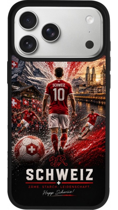 Coque iPhone 17 Pro Max - Silicone rigide noir Football Schweiz splash 2026