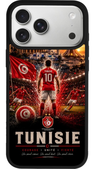 Coque iPhone 17 Pro Max - Silicone rigide noir Football Tunisie splash 2026