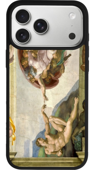 Coque iPhone 17 Pro Max - Silicone rigide noir Tableau art - La Création d’Adam - Michel-Ange