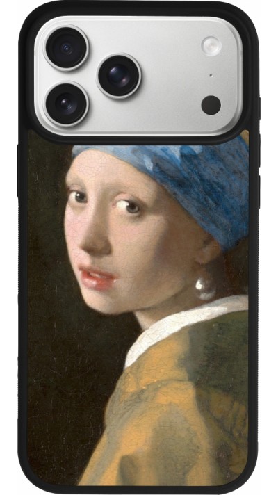Coque iPhone 17 Pro Max - Silicone rigide noir Tableau art - La Jeune fille à la perle - Johannes Vermeer
