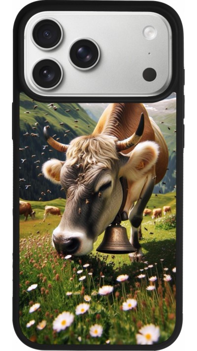 Coque iPhone 17 Pro Max - Silicone rigide noir Vache montagne Valais