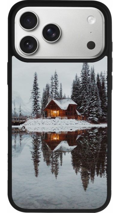 iPhone 17 Pro Max Case Hülle - Silikon schwarz Winter 25 Winter house forest afternoon