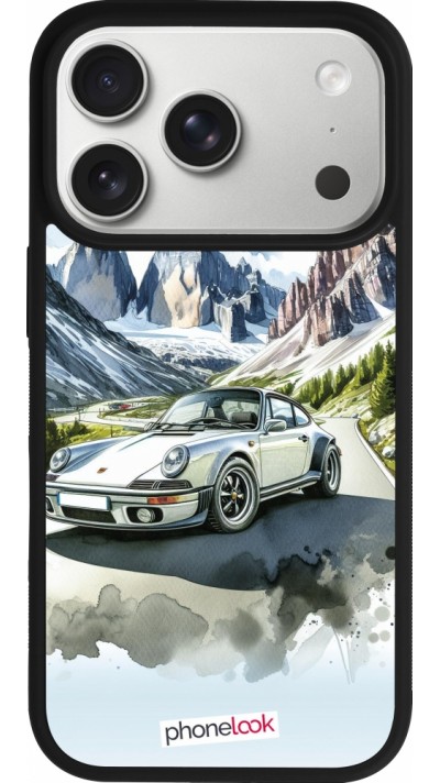 Coque iPhone 17 Pro - Silicone rigide noir Porsche 911 Mountain Watercolor