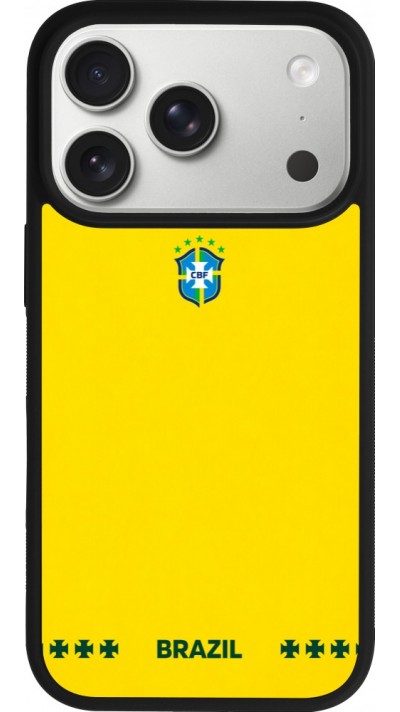 Coque iPhone 17 Pro - Silicone rigide noir Maillot de football Bresil 2026 personnalisable