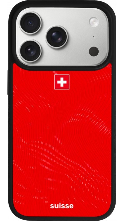 Coque iPhone 17 Pro - Silicone rigide noir Maillot de football Suisse 2026 personnalisable