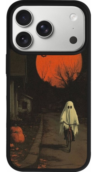 iPhone 17 Pro Case Hülle - Silikon schwarz Halloween 2025 Ghost on a bicycle