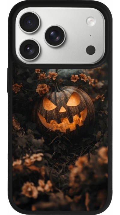 iPhone 17 Pro Case Hülle - Silikon schwarz Halloween 2025 Pumpkin with flowers