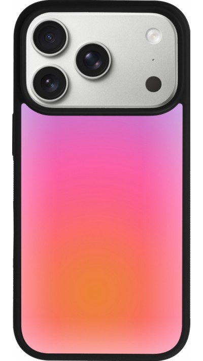 Coque iPhone 17 Pro - Silicone rigide noir Orange Pink Blue Gradient