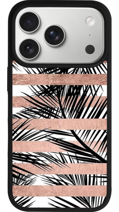 Coque iPhone 17 Pro - Silicone rigide noir Palm trees gold stripes