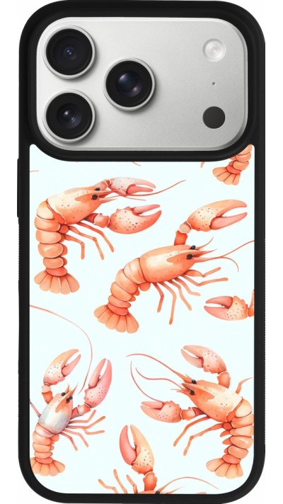 Coque iPhone 17 Pro - Silicone rigide noir Pattern de homards pastels