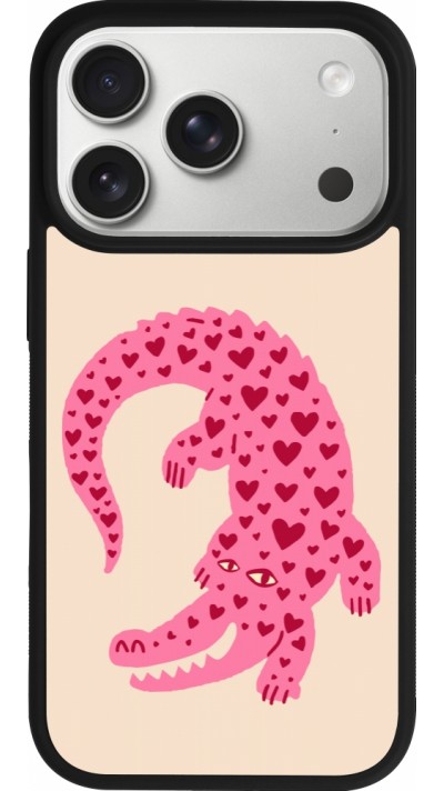 Coque iPhone 17 Pro - Silicone rigide noir Pink crocodile 2026