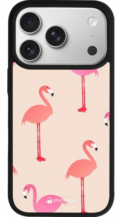 Coque iPhone 17 Pro - Silicone rigide noir Pink Flamingos Pattern