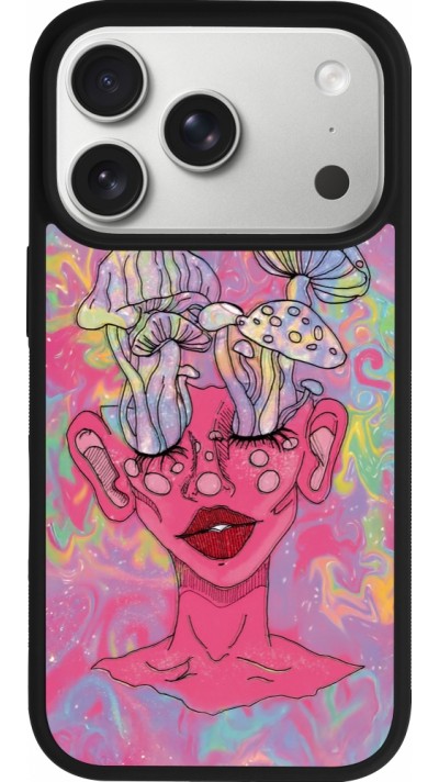 Coque iPhone 17 Pro - Silicone rigide noir Psychedelic pink mushroom