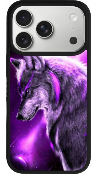 Coque iPhone 17 Pro - Silicone rigide noir Purple Sky Wolf