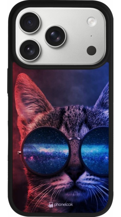 Coque iPhone 17 Pro - Silicone rigide noir Red Blue Cat Glasses