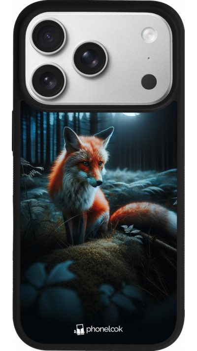 Coque iPhone 17 Pro - Silicone rigide noir Renard lune forêt