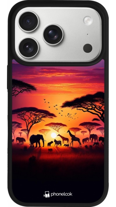 Coque iPhone 17 Pro - Silicone rigide noir Safari sunset wildlife