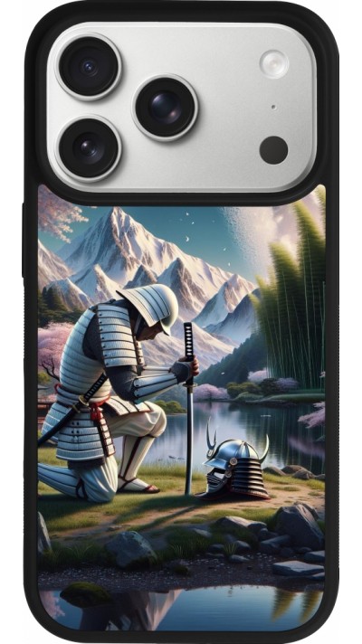 Coque iPhone 17 Pro - Silicone rigide noir Samurai Katana Lune