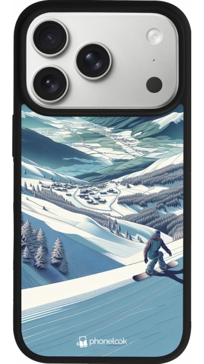 Coque iPhone 17 Pro - Silicone rigide noir Snowboarder Montagne