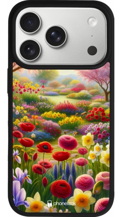 Coque iPhone 17 Pro - Silicone rigide noir Spring 25 Bouquet printemps