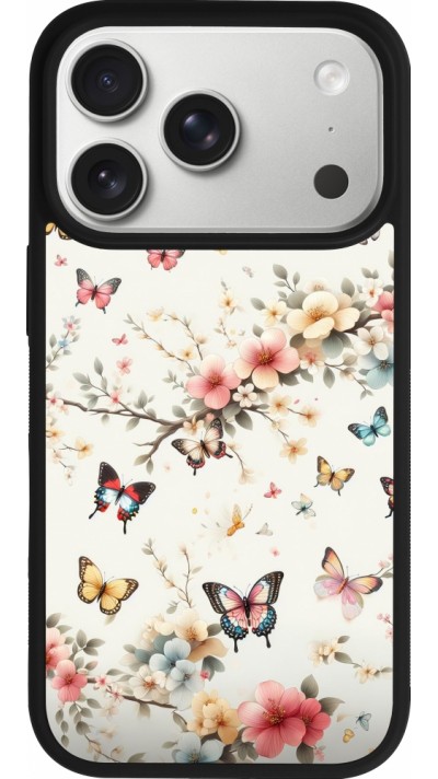 Coque iPhone 17 Pro - Silicone rigide noir Spring 25 Papillons Légers