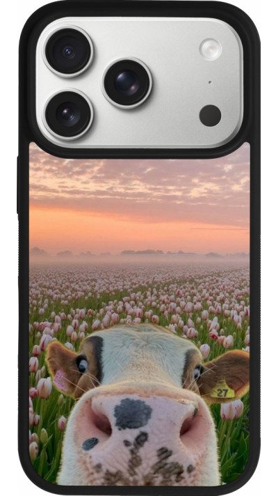 iPhone 17 Pro Case Hülle - Silikon schwarz Cow with tulips Spring 2026