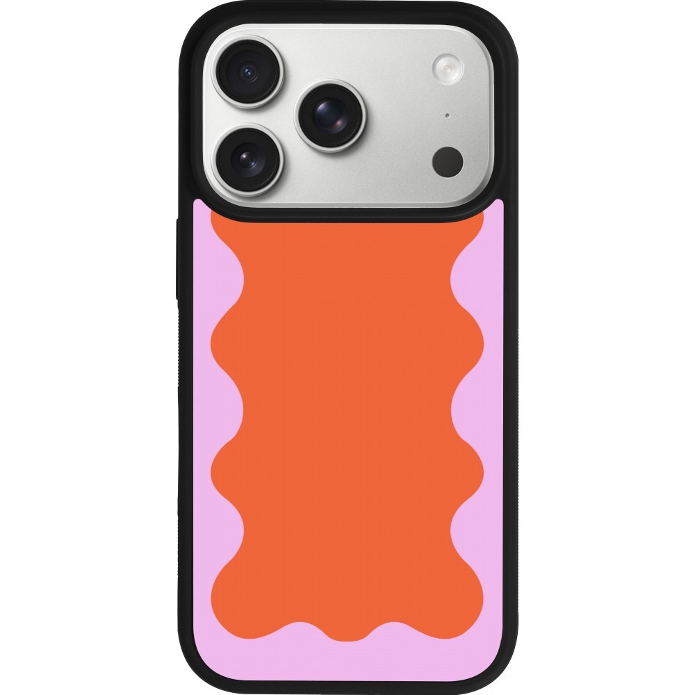 Coque iPhone 17 Pro - Silicone rigide noir Wavy Rectangle Orange Pink