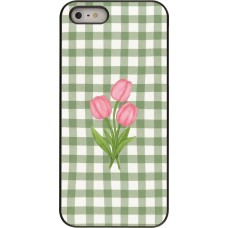 iPhone 5/5s / SE (2016) Case Hülle - Green vichy tulips Spring 2026