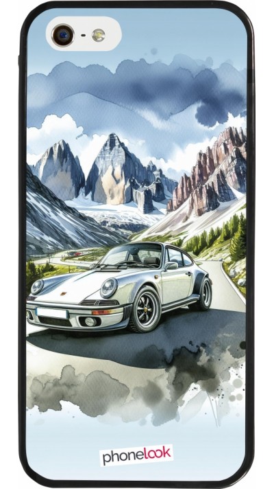 iPhone 5/5s / SE (2016) Case Hülle - Silikon schwarz Porsche 911 Berg Aquarell