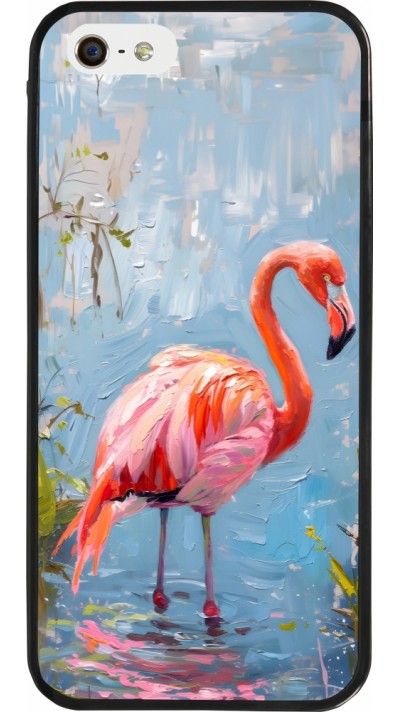 iPhone 5/5s / SE (2016) Case Hülle - Silikon schwarz Paint Flamingo