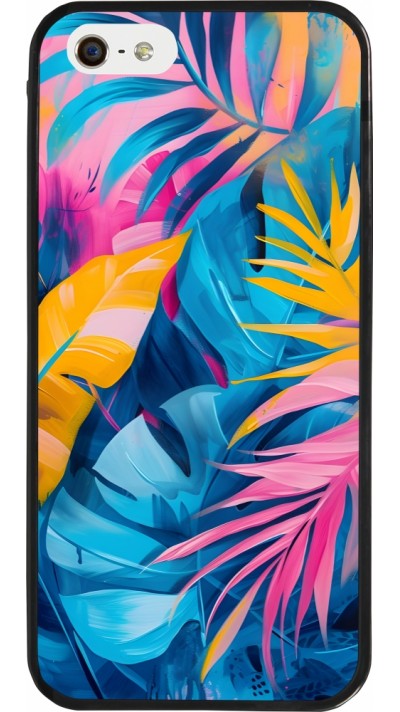 iPhone 5/5s / SE (2016) Case Hülle - Silikon schwarz Palms Blue